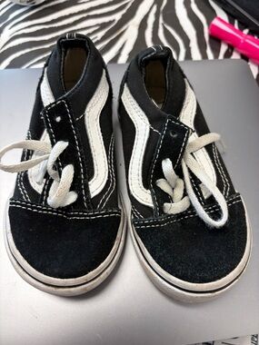 Vans Kids Black and White Low Top Skate Sneakers